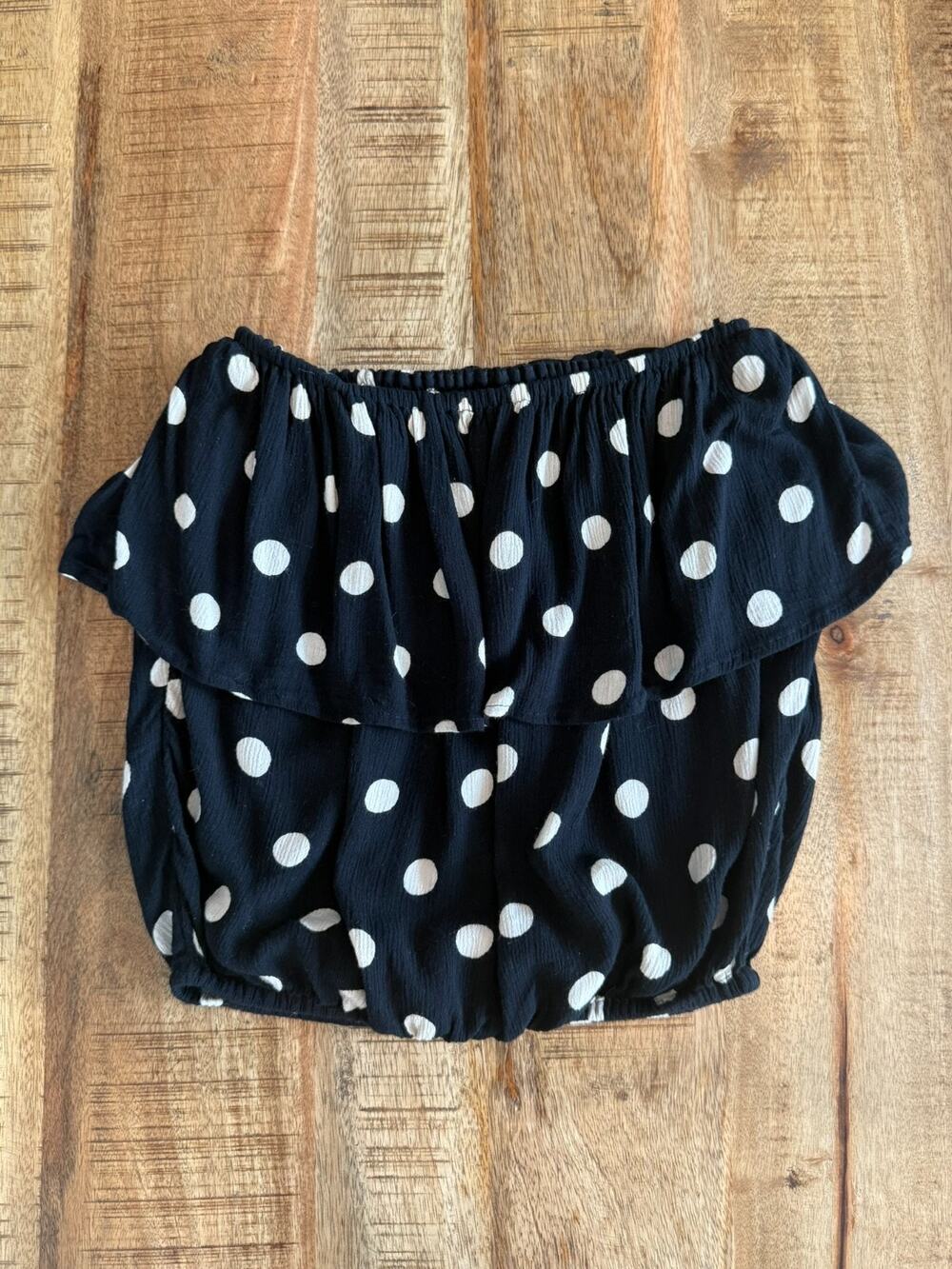 Billabong Tube Top Size M Navy Blue White Polka Dot Ruffle Crop Top